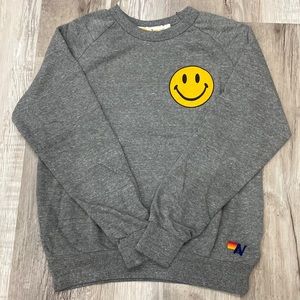 Aviator Nation Smiley 2 Crew Sweatshirt in Heather Gray